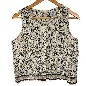 Faded Glory Sleeveless Top XL Floral Print Button Up Smocked Waist Blouse